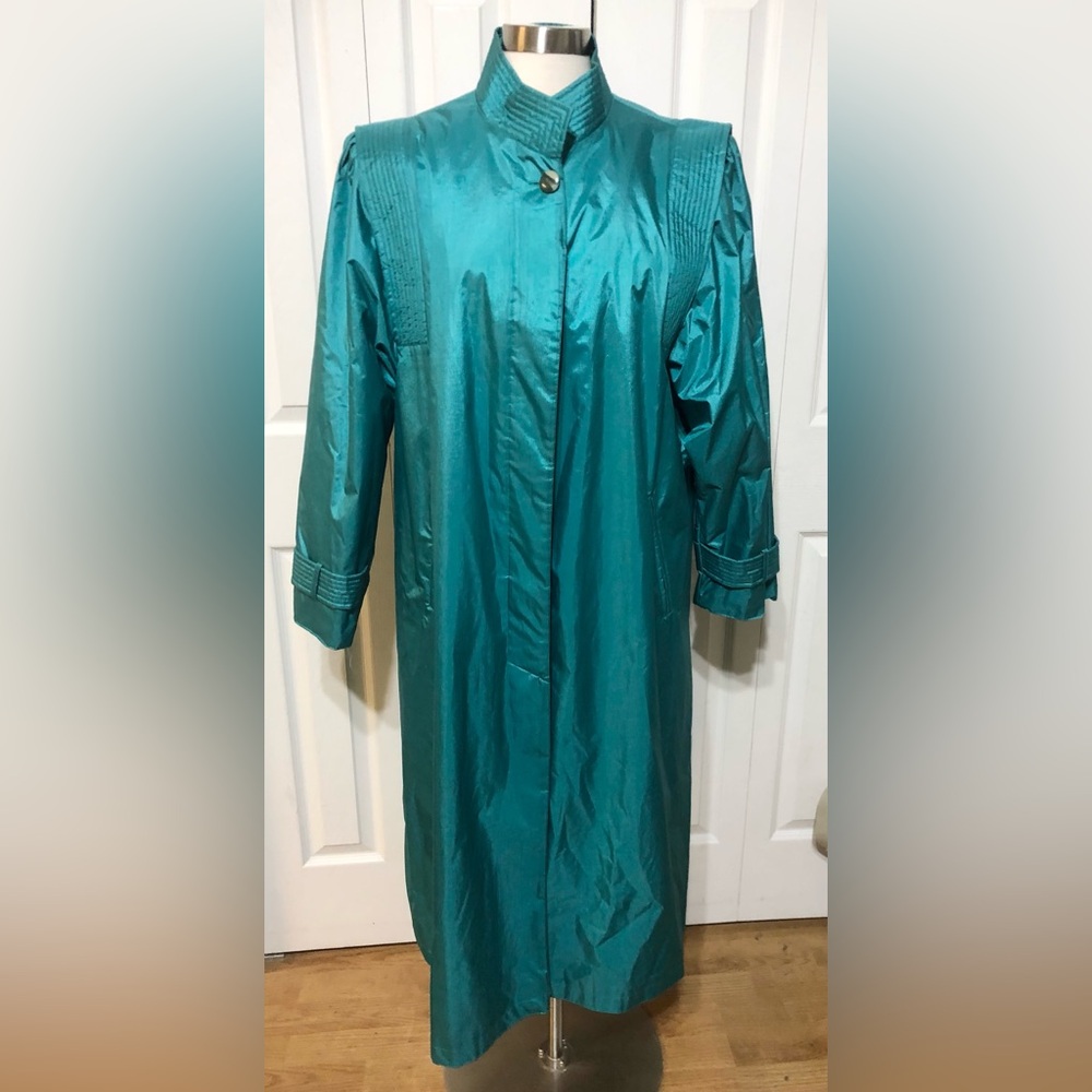 Women’s 80’s Vintage Coat Ladies Teal Blue 18P Petite Ladies Fall Fashion Rain